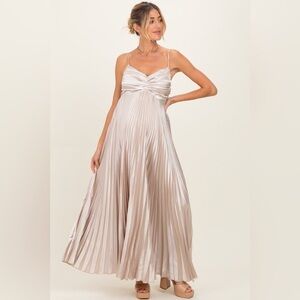 Pleated Satin Midi Dress Champagne / Blush | Size S